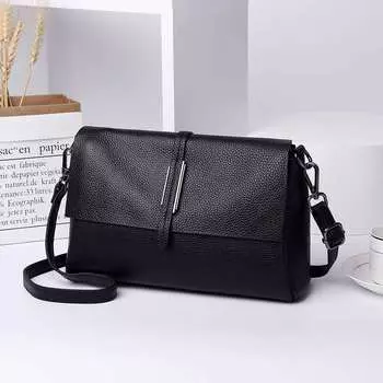 Сумка через плечо из натуральной кожи, летняя модная универсальная женская сумка на одно плечо из воловьей кожи для мам, мягкая кожаная маленькая сумка чёрный