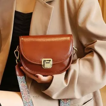 Сумка через плечо из натуральной кожи, женская винтажная сумка с широким ремешком из коровьей кожи, маленькая сумка на плечо в форме полумесяца чёрный