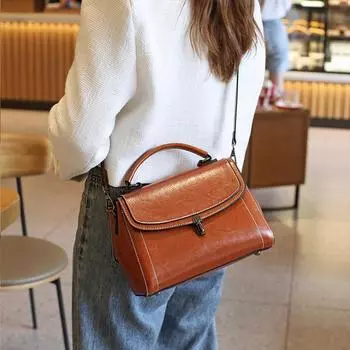 Сумка через плечо из натуральной кожи, женская, универсальная, из мягкой воловьей кожи, большая вместимость, широкий ремень на плечо