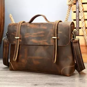 Сумка через плечо из натуральной кожи в стиле ретро, мужская деловая сумка, повседневная сумка на одно плечо One Size