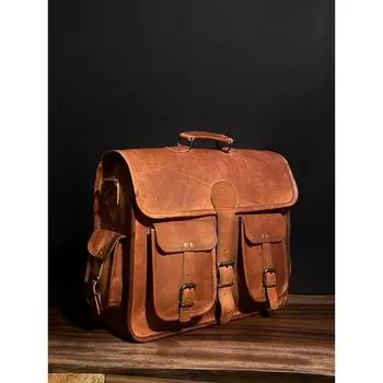 Сумка через плечо из натуральной кожи с персонализацией для iPad/планшета, винтажная сумка-мессенджер ручной работы, кожаная сумка для колледжа, офисная сумка 16 x 12 x 4 in коричневый