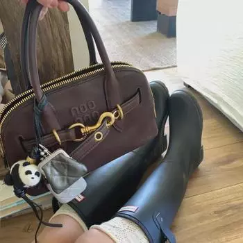 Сумка через плечо из натуральной овчины в стиле ретро - мягкая сумка-тоут Bowling Brown Small 28CM