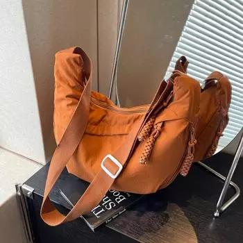 Сумка через плечо из нейлона на молнии для женщин, повседневная, простая, универсальная, модная, однотонная, мягкая, высокого качества