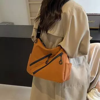 Сумка через плечо из нейлона на молнии для женщин, повседневная универсальная сумка через плечо, мягкая и простая, однотонная