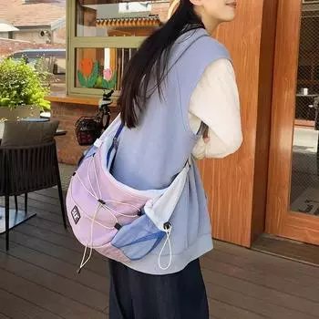 Сумка через плечо из нейлона с цветными блоками, большая вместимость, сумка через плечо унисекс