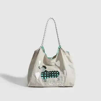 Сумка через плечо из нейлона с вышитой собакой на одно плечо для женщин