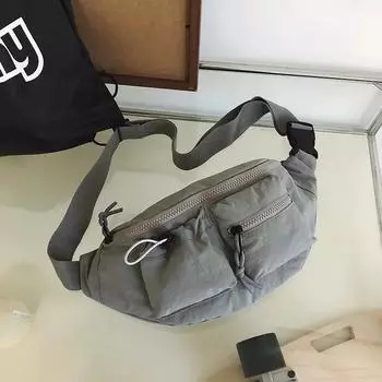 Сумка через плечо из однотонного нейлона на молнии, повседневная нагрудная сумка, мягкая, простая, многофункциональная, поясная сумка чёрный