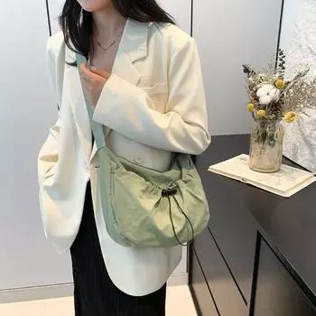 Сумка через плечо из однотонного нейлона в корейском стиле, сумка через плечо из холста, симпатичная женская сумка-ведро с завязками розовый