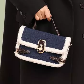 Сумка через плечо из овечьей шерсти для женщин, осень-зима, новая высококачественная фактурная сумка, универсальные квадратные сумки для поездок на работу