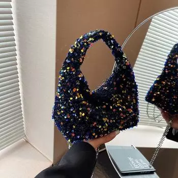Сумка через плечо из пайеток, блестящая, разноцветная, нежная и маленькая.