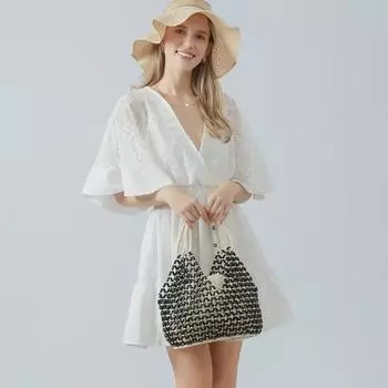 Сумка через плечо из плетеных вручную деревянных бусин ENSPT - европейский и американский стиль, высококачественный нишевый дизайн для женщин 27x12x29 cm