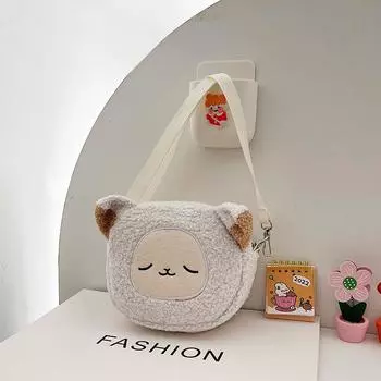 Сумка через плечо из плюшевой овечьей шерсти с рисунком - женская мода 2024 года осень/зима