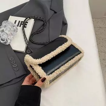 Сумка через плечо из полиуретана с заплатками и магнитной застежкой, сумка через плечо, сумка для поездок на работу, цепочка-перекидной чехол из плюшевой овчины, бордовый винтаж