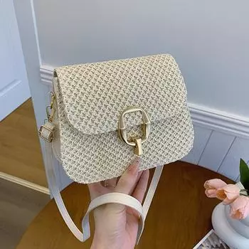 Сумка через плечо из соломы Lock Fashion, женская, летняя, 2024 года, универсальная, для отдыха, маленькая квадратная сумка белый