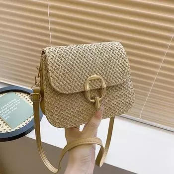 Сумка через плечо из соломы Lock Fashion, женская, весна 2024 года, новинка, универсальная, для отдыха, маленькая квадратная сумка