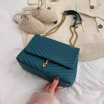 Сумка через плечо из сплошного ПУ цвета, новая женская изысканная сумка через плечо с замком и цепочкой, элегантная роскошная классическая сумка