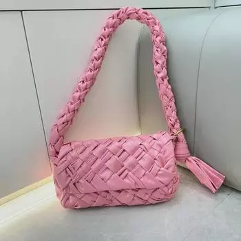 «Сумка через плечо из вощеной кожи с кисточками и плетением ручной работы 2025 года, осень/зима» 25x18x5.5 cm барби розовый