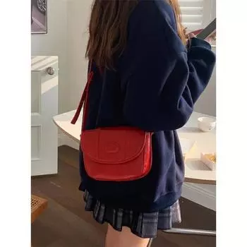 Сумка через плечо из вощеной кожи в стиле ретро с классическим дизайном с клапаном, красная, на одно плечо, женские повседневные маленькие кошельки