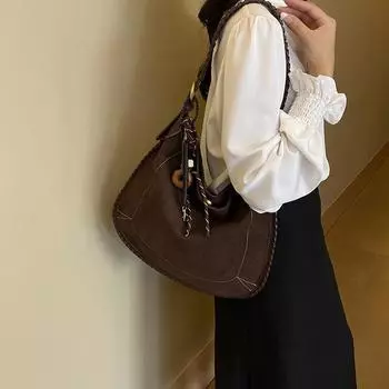 Сумка через плечо из выцветшей замши для женщин с магнитной застежкой в виде полумесяца, универсальная качественная сумка через плечо в стиле ретро