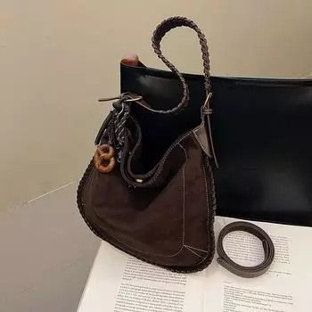 Сумка через плечо из замши в стиле ретро для женщин, большая вместимость, женские сумки через плечо, модные, новые