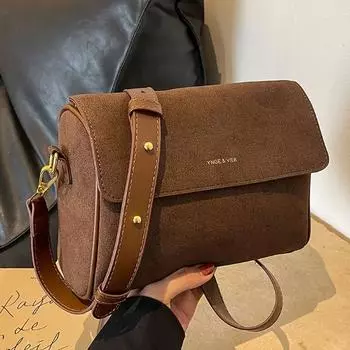 Сумка через плечо из замши в стиле ретро для женщин, большая вместимость, повседневная универсальная модная сумка через плечо, высококачественная квадратная сумка, зимняя сумка, новая