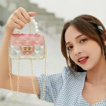 Сумка через плечо Kawaii Cartoon Cute Girls Fashion Mini Chain Pearl Handbag Sweet Princess Jelly Pack Party Coins Wallets Gift чёрный
