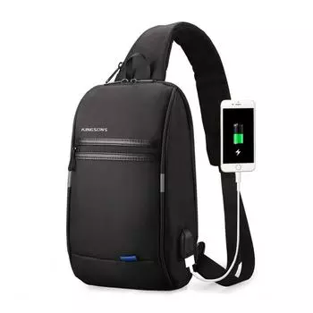 Сумка через плечо Kingsons Мужская сумка-мессенджер Маленькая сумка для бега и верховой езды нагрудная сумка 10,1 дюйма Водонепроницаемая сумка для планшета USB-зарядка Черный KS3174W 10.1 inch чёрный