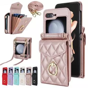 Сумка через плечо, клетчатый модный кожаный чехол для телефона для Samsung Galaxy Z Flip 5 Z Flip 4 3 5G с длинным ремешком-кошельком, защитный чехол Samsung Z flip 5 красный