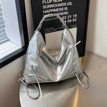 Сумка через плечо, красивая повседневная простая сумка, лето 2024, новая модная сумка-мешок с бантом, сумка-тоут чёрный