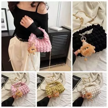 Сумка через плечо Lattice Bubble с клетчатым складным облаком Сумка подмышкой Милая студентка чёрный