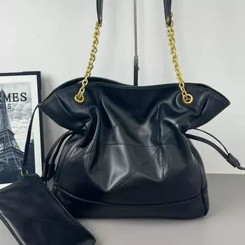 Сумка через плечо Luxe Cowhide Diamond Chain 2024 года — вместительная, стильная и элегантная женская сумка-тоут чёрный