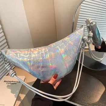 Сумка через плечо маленькая сумка женская универсальная сумка для пельменей на плечо 2024 лето все еще большая емкость лазерный глянцевый горловина круассан чёрный