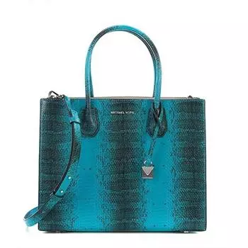 Сумка через плечо MICHAEL KORS Mercer Medium Snakeskin, цвет синей плитки, синяя плитка