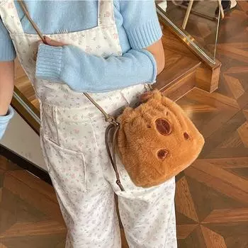 Сумка через плечо, милая кукольная сумка, плюшевая кукла, мультяшная сумка на плечо, сумка-ведро с завязками, капибара, детская сумка Style A