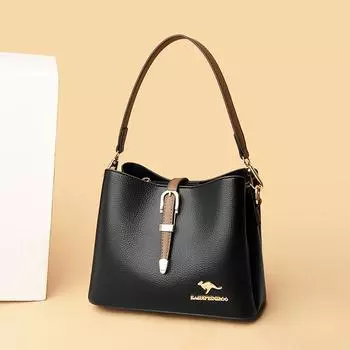 Сумка через плечо, многослойная, стильная женская сумка-ведро чёрный