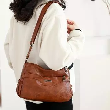 Сумка через плечо, мягкая кожа, большая вместимость, женская сумка среднего и пожилого возраста фиолетовый