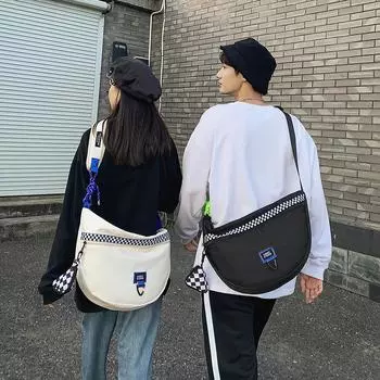 Сумка через плечо Мужская контрастная сумка в шахматную клетку Женская сумка через плечо большой вместимости белый