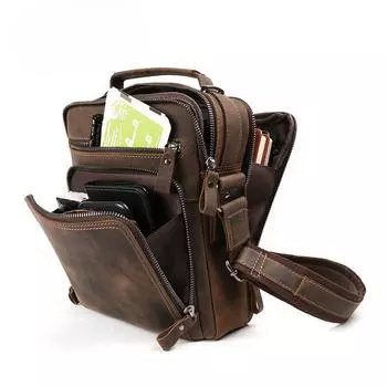 Сумка через плечо мужская кожаная сумка Crazy Horse кожаная сумка через плечо повседневный винтажный рюкзак большой емкости натуральная кожа мужская сумка премиум