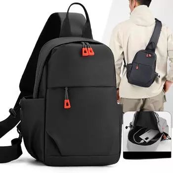 Сумка через плечо мужская одноплечевая нагрудная спортивная сумка для альпинизма для мальчиков планшет легкий вес чёрный