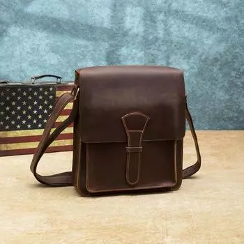 Сумка через плечо Мужская сумка через плечо высокого класса, Винтажная мужская сумка из натуральной кожи, Сумка через плечо мужская кофейный