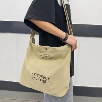 Сумка через плечо мужская в японском литературном и художественном стиле, студенческая холщовая сумка, повседневная сумка, большая вместимость, сумка через плечо для женщин в ленивом стиле коричневый