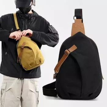 Сумка через плечо мужская винтажная холщовая нагрудная сумка на плечо дорожная сумка для пригородных поездок чёрный