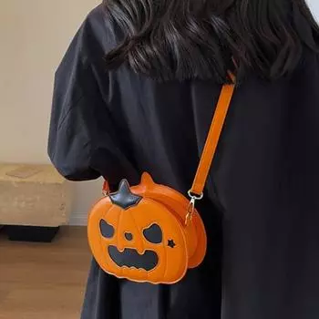 Сумка через плечо на Хэллоуин, сумка на молнии в форме демонической тыквы, регулируемый ремень, искусственная кожа, сумка для путешествий, поездок на работу, свиданий B