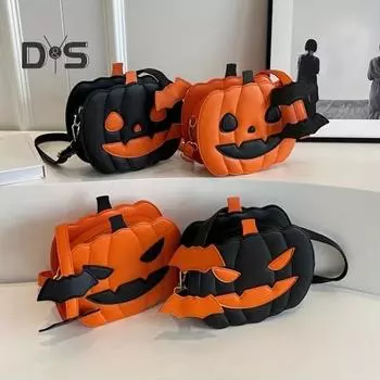 Сумка через плечо на Хэллоуин в форме тыквы, демоническая летучая мышь, застежка-молния, сумка на плечо, регулируемый ремень, искусственная кожа, дорожная сумка для свиданий B