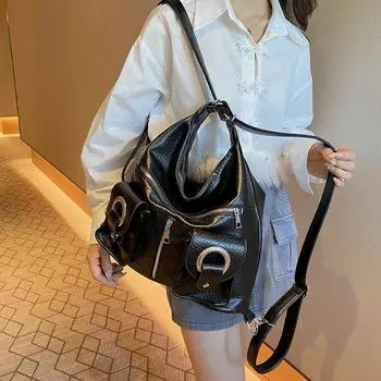 Сумка через плечо на молнии, однотонная, универсальная, наплечная, мягкая, дорожная сумка, сумка из искусственной кожи в мотоциклетном стиле, новый продукт