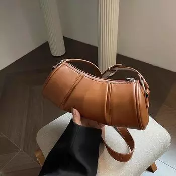 Сумка через плечо на одно плечо для женщин, однотонная цилиндрическая повседневная сумка-подушка в стиле ретро