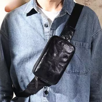 Сумка через плечо нагрудная мужская из кожи растительного дубления с ручным принтом повседневная сумка через плечо из натуральной кожи винтажная мужская нагрудная сумка мужская сумка чёрный