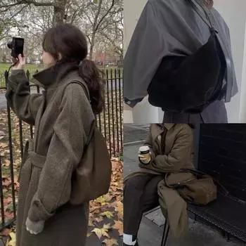 Сумка через плечо Niche Design Dumpling из кожи, универсальная сумка из бархата с обратным клапаном, сумка для подмышек из замши, большая вместимость, дорожная сумка