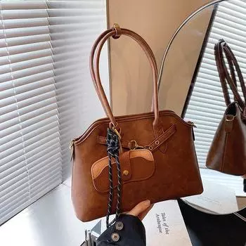 Сумка через плечо Niche Design High-End Retro Wax Leather - Большая вместимость Boston Handbag 33*11.5*22 коричневый