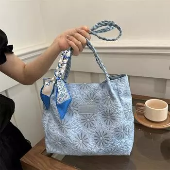 Сумка через плечо Niche National Style с вышитыми цветами, осенняя декоративная лента, женская повседневная сумка-шоппер 28x10x25.5cm чёрный